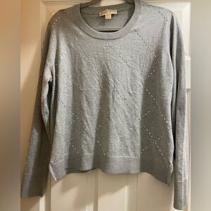Michael Michael Kors Gray Embellished Beaded Crew Neck Sweater Size XL